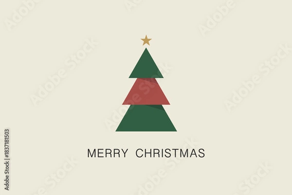 Obraz Minimal Christmas illustration with geometric tree, Modern holiday greeting card design with abstract shapes and winter elements.
Vector.