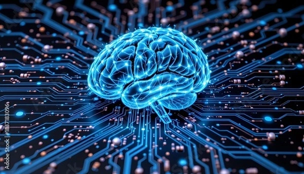 Fototapeta Futuristic Brain with Digital Circuit Connections Representing Artificial Intelligence Technology