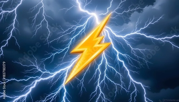 Fototapeta Lightning Bolt Against Dark Stormy Clouds with Dramatic Electric Energy in the Sky