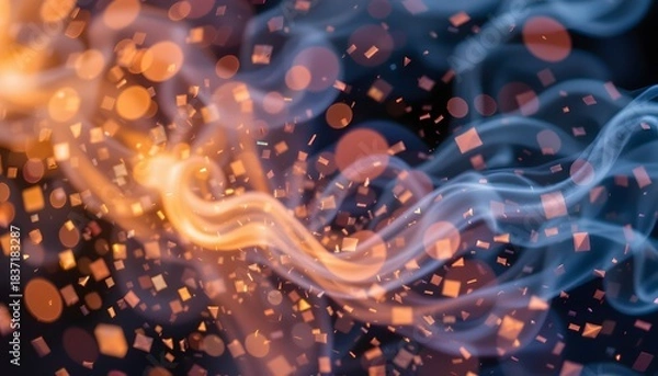Fototapeta Abstract Light Trails with Smoke and Bokeh Effects in Dynamic Orange and Blue Palette