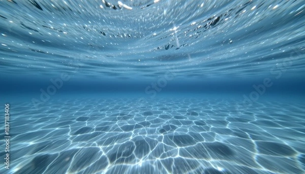 Fototapeta Crystal Clear Underwater Scene with Gentle Waves and Sunlight Streaming Through the Ocean Surface