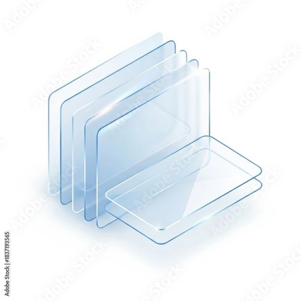 Obraz Transparent glass layers stack with curved wave core isolated on white. 3D rendered cross section representing absorption, mattress cushioning and ergonomic material science.