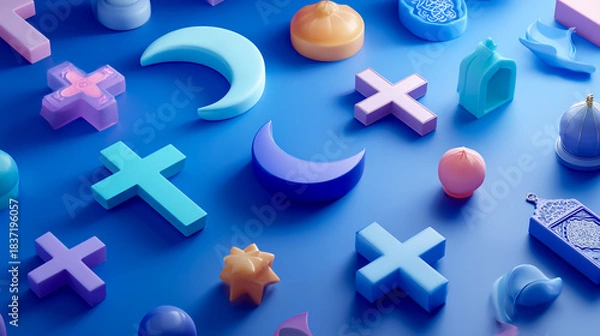 Obraz 3D illustration of multiple icons representing different religious symbols