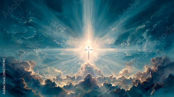 Obraz A cross shining brightly in the sky, symbolizing Jesus' monumental