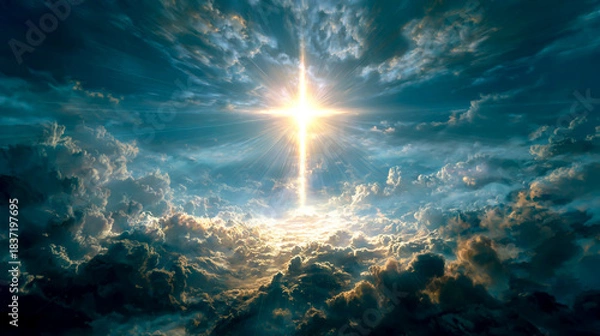Obraz A cross shining brightly in the sky, symbolizing Jesus' monumental