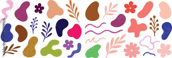 Obraz Abstract Organic Shapes and Botanical Elements in Pastel Colors floral leaves