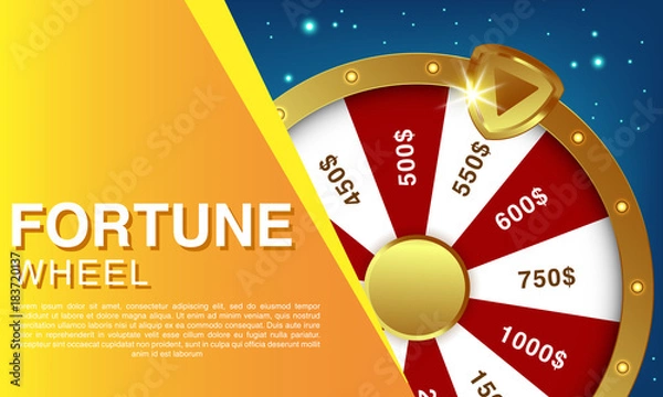 Fototapeta Vector 3D Spinning Fortune Wheel, Realistic Style Lucky Roulette Illustration