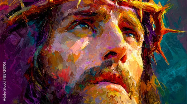 Obraz A portrait of Jesus Christ with crown thorns on his head