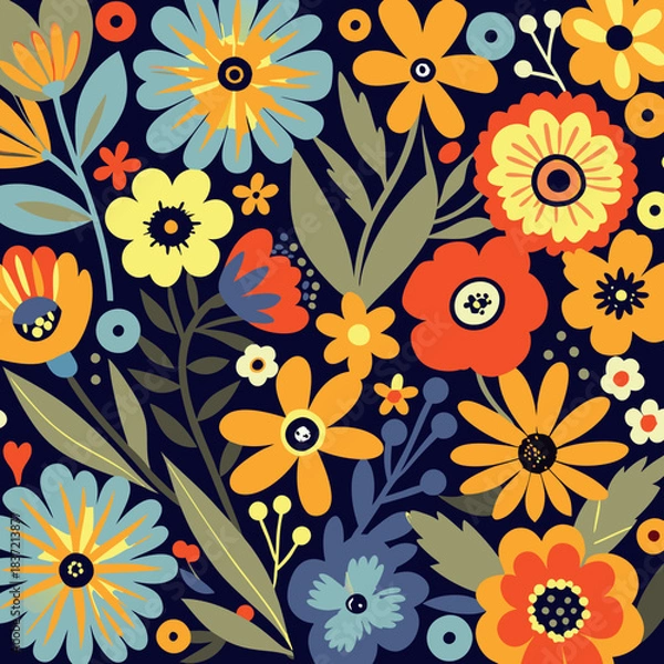 Obraz Abstract Floral Pattern with yellow and Red Flowers.