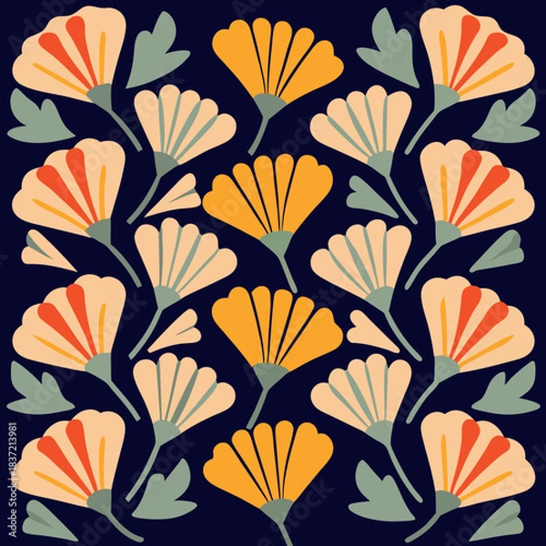 Obraz Abstract Floral Pattern with yellow and Red Flowers.