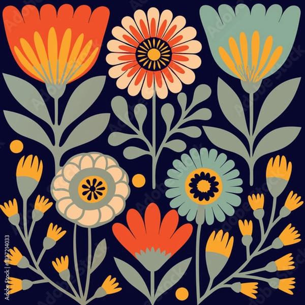 Obraz Abstract Floral Pattern with yellow and Red Flowers.