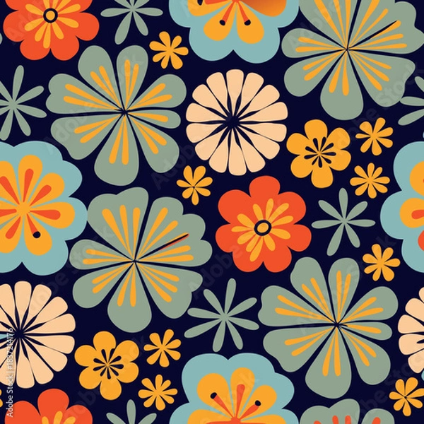 Obraz Abstract Floral Pattern with yellow and Red Flowers.
