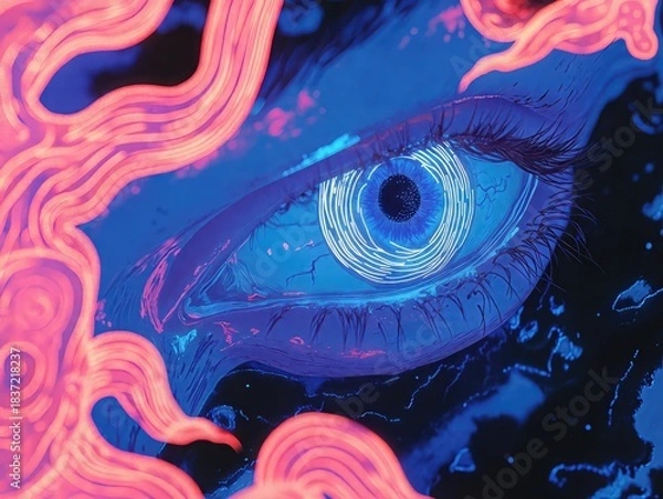 Obraz Glowing neon eye amid swirling electric patterns