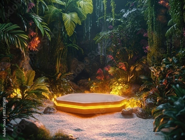 Obraz Glowing platform surrounded by vibrant jungle foliage