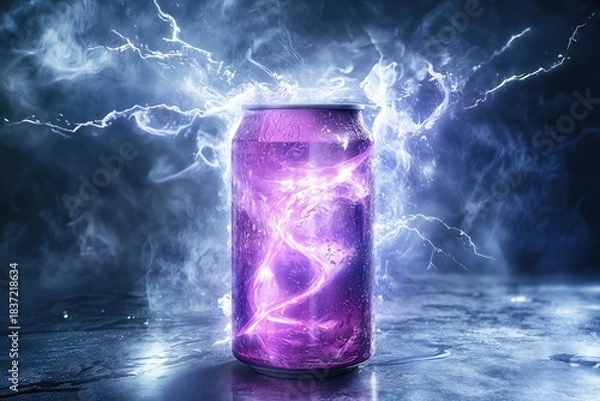 Obraz Purple can crackling with dynamic electric lightning