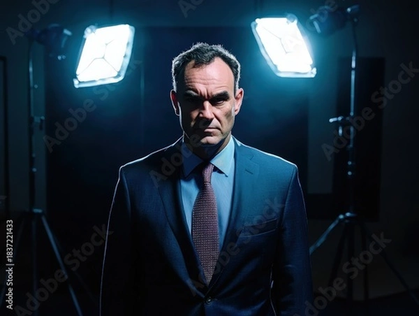 Obraz Intense businessman portrait with focused gaze and dramatic lighting for powerful business concepts