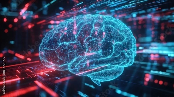 Obraz Futuristic AI Brain Hologram Processing Vast Data
