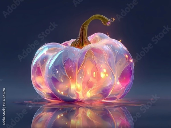 Obraz Enchanting ethereal glass pumpkin with vibrant glowing colors for autumn holiday magic and fantasy themes