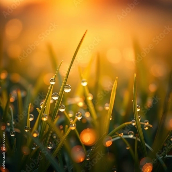 Obraz green grass with dew drops