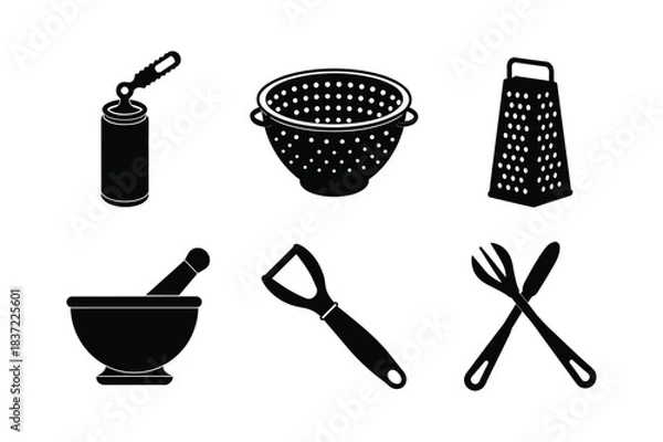 Obraz Food Preparation Tools vector silhouette set