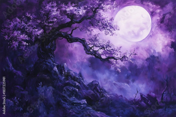 Obraz moon and tree, all purple
