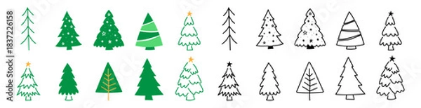 Obraz christmast tree bundle hand drawing doodle sketch 