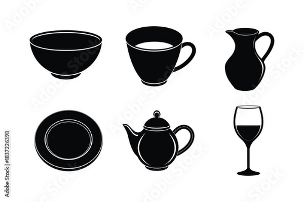 Obraz Serving and Dining vector silhouette collection