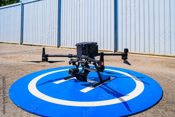 Obraz Industrial quadcopter stands on the runway
