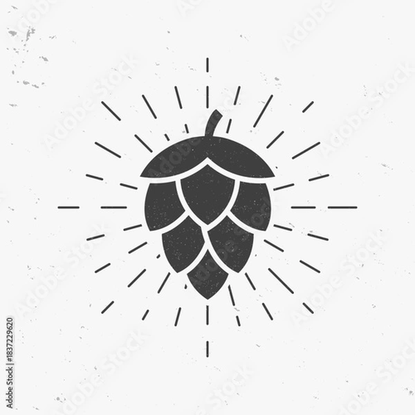 Fototapeta Beer Hop icon with light rays. Vintage Beer Hop with grunge effect. Vector illustration