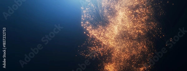 Obraz Abstract network of interconnected particles on a dark background