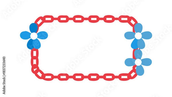 Obraz Red chain frame with blue flowers and flat design