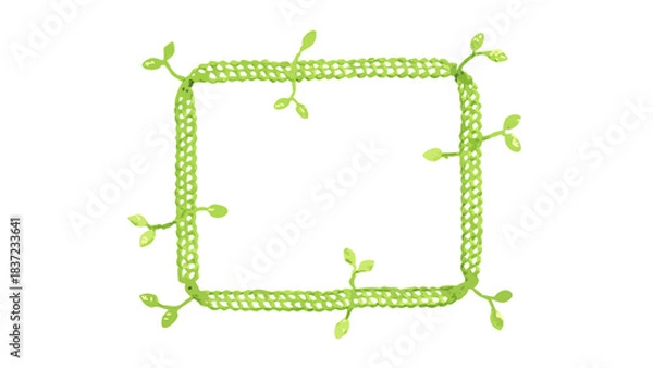 Obraz Green rectangular frame with tied rope and branch-like details