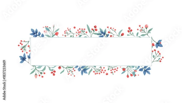 Obraz Rectangular floral frame with small red and blue flowers