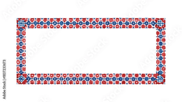 Obraz Red and blue floral rectangular frame in folk style