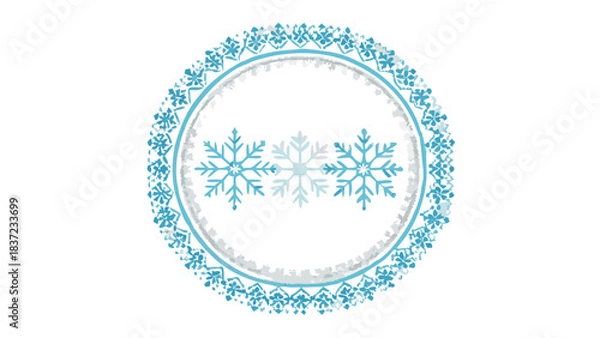 Obraz Blue oval snowflake frame on white background