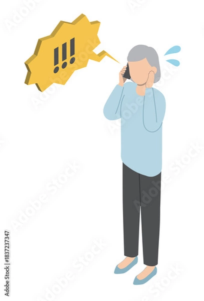 Obraz 電話からの強い口調に慌てるシニア女性・アイソメトリック