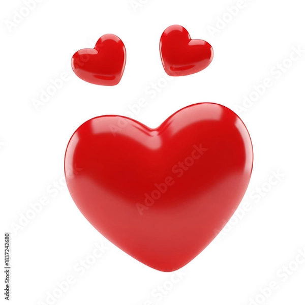 Obraz Three shiny red hearts isolated on a white background