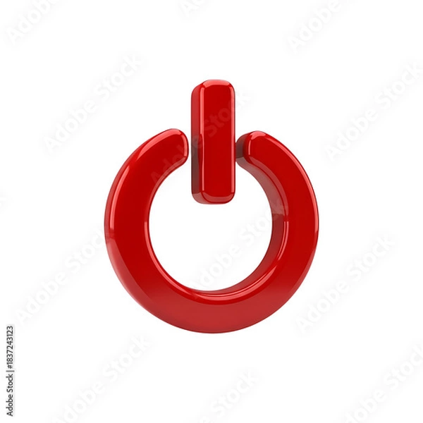Obraz Bold red power button symbol isolated on white background