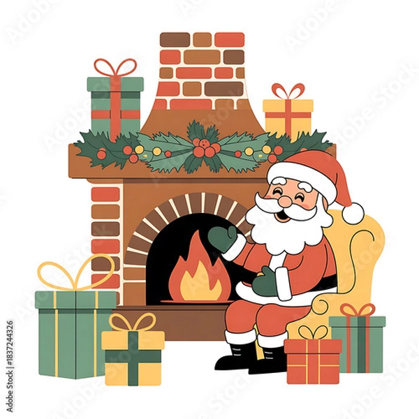 Obraz Cartoon vector illustration of Santa Claus character with Christmas presents and gift boxes during the holiday season