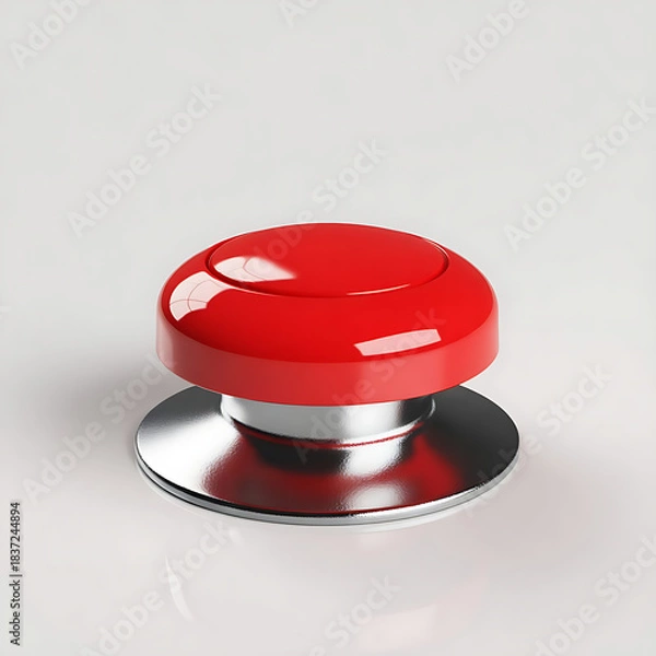 Obraz Red push button on a white background, symbolizing emergency medical service technology equipment