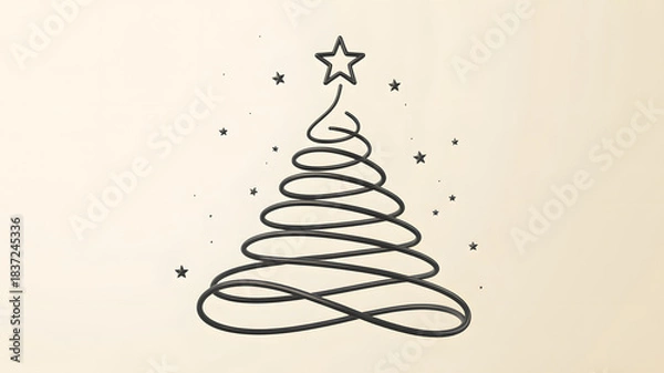 Fototapeta Minimal spiral christmas tree illustration with stars on light background
