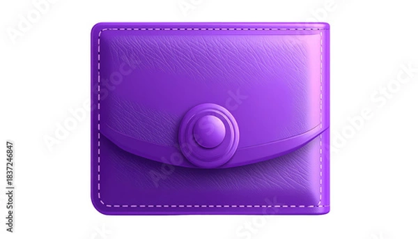 Fototapeta A purple leather wallet with a rounded flap and a circular button closure, textured with delicate stitching details
