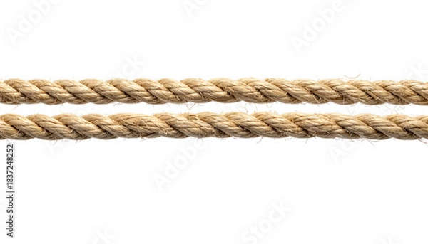 Fototapeta Two parallel tan ropes stretch across a dark background, showing texture and pattern