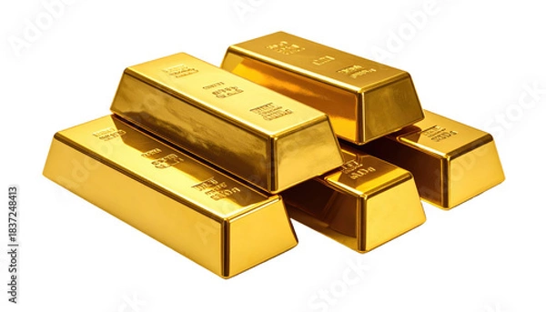 Fototapeta Stack of shiny gold bars piled on each other against a dark background; bullion wealth concept