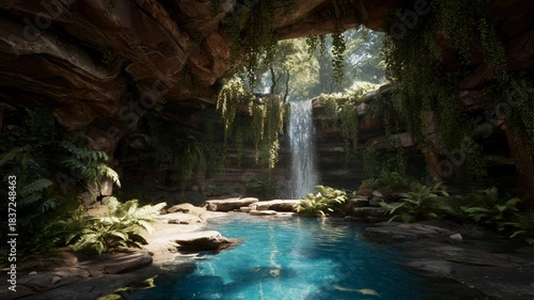 Obraz Beautiful underground cave lake landscape