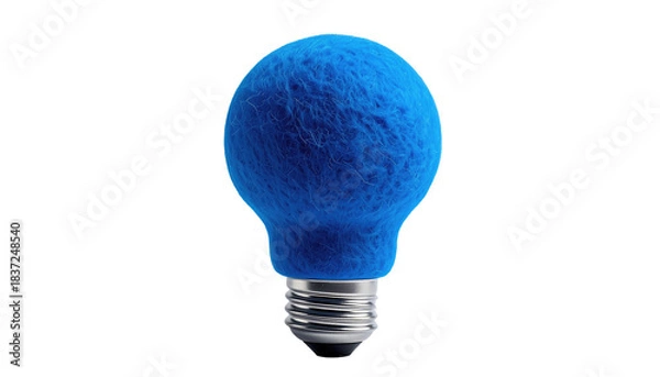 Fototapeta A bright blue, fuzzy lightbulb on black. Texture covers the bulb, highlighting creativity and potential energy use