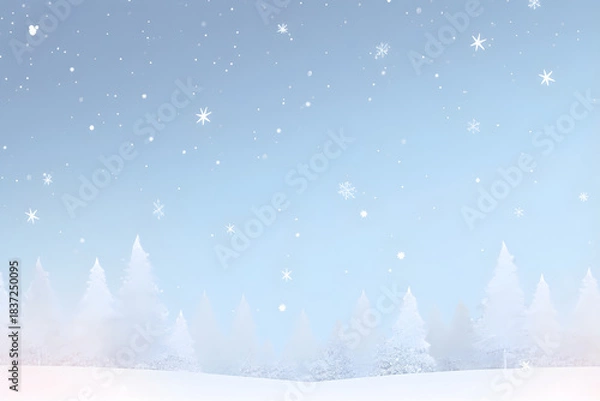 Obraz 雪降る静かな冬の森の背景イラスト