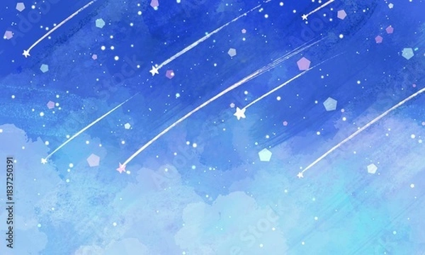 Obraz ゆめかわな流れ星と雪が降る夜空の背景壁紙