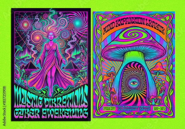 Obraz Modern Acid Psychedelic Poster Layout Set