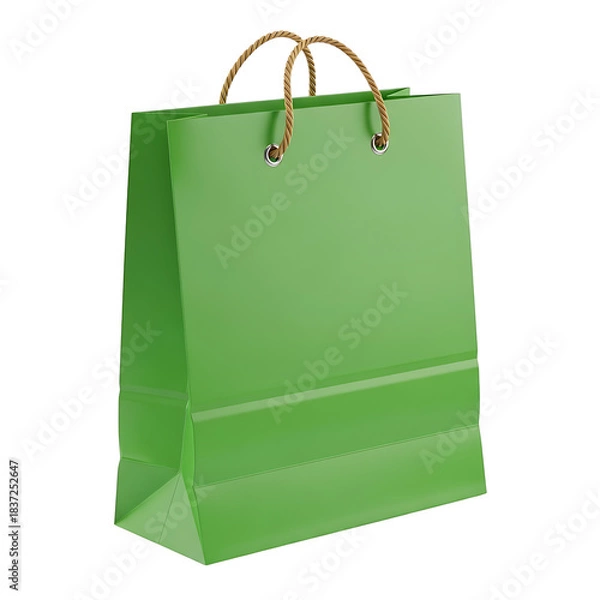 Obraz Simple green paper shopping bag with twine handles